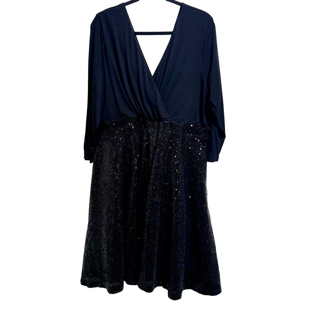 Torrid Women's Black Sequin V Neck 3/4 Sleeve Special Occasion Dress Sz 16